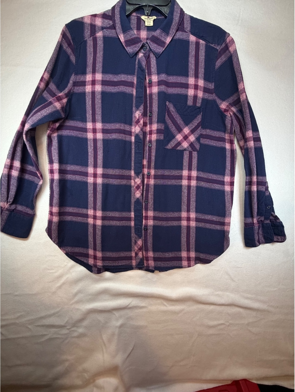 Woolrich ladies XL Navy and Pink Plaid Cotton Shirt